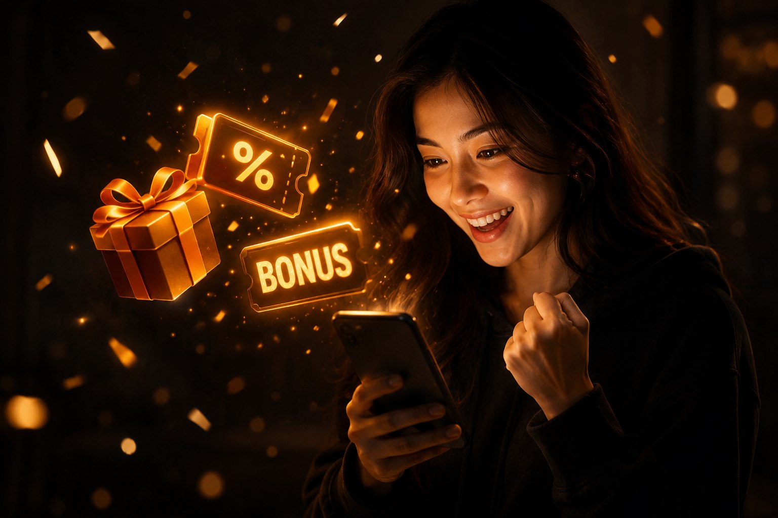 Player reacting to a promotional bonus offer on mobile